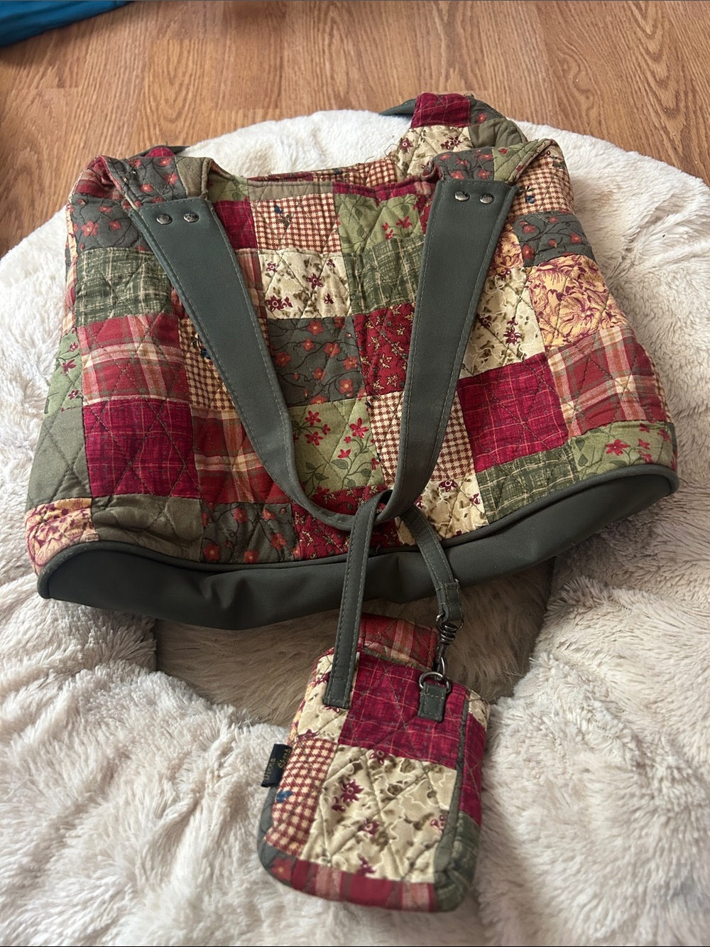 Patchwork Quilted Tote Bag in Red & Green